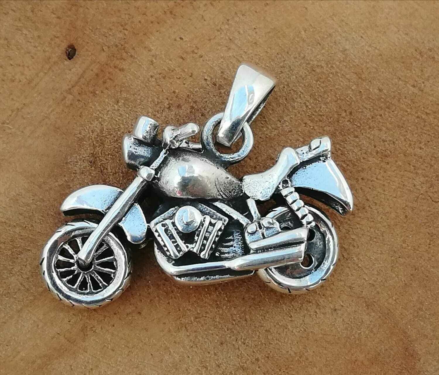 Motorrad Naked Bike mit beweglichen Rädern, 925 Sterling Silber massiv,