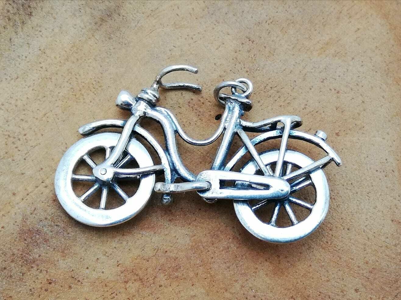 Fahrrad, Bicycle, mit beweglichen Rädern, 925 Sterling Silber massiv,