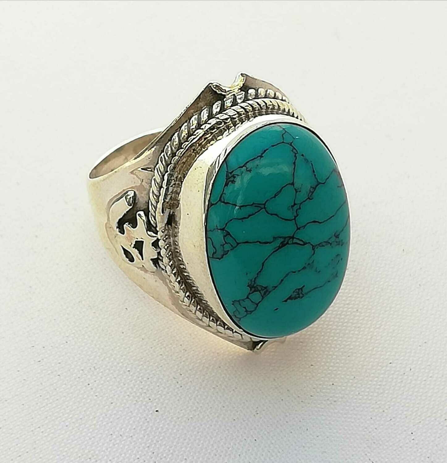 Türkis Ring, 925 Echt Silber mit Ornamentik