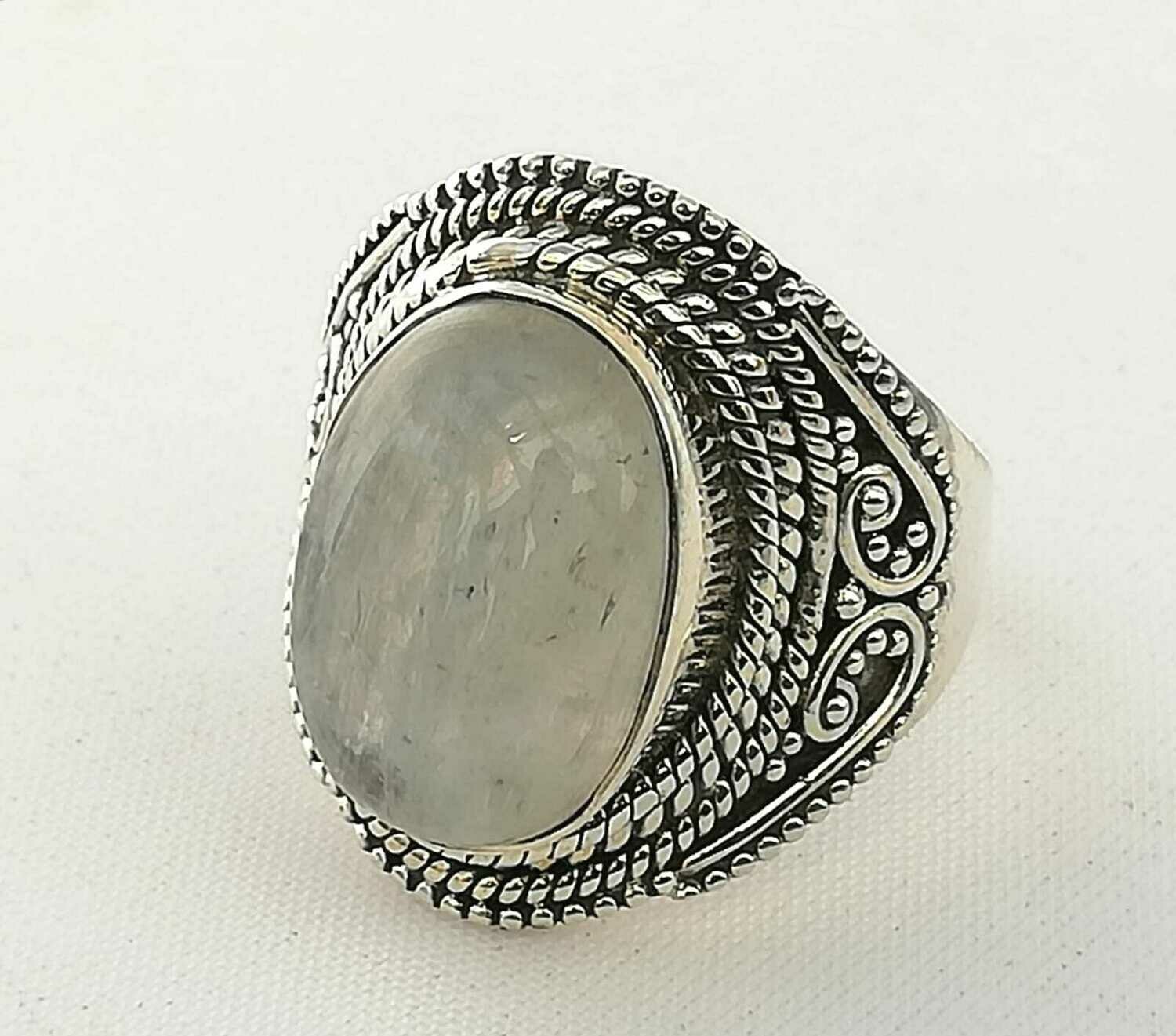 Mondstein Ring, 925 Echt Silber mit Ornamentik