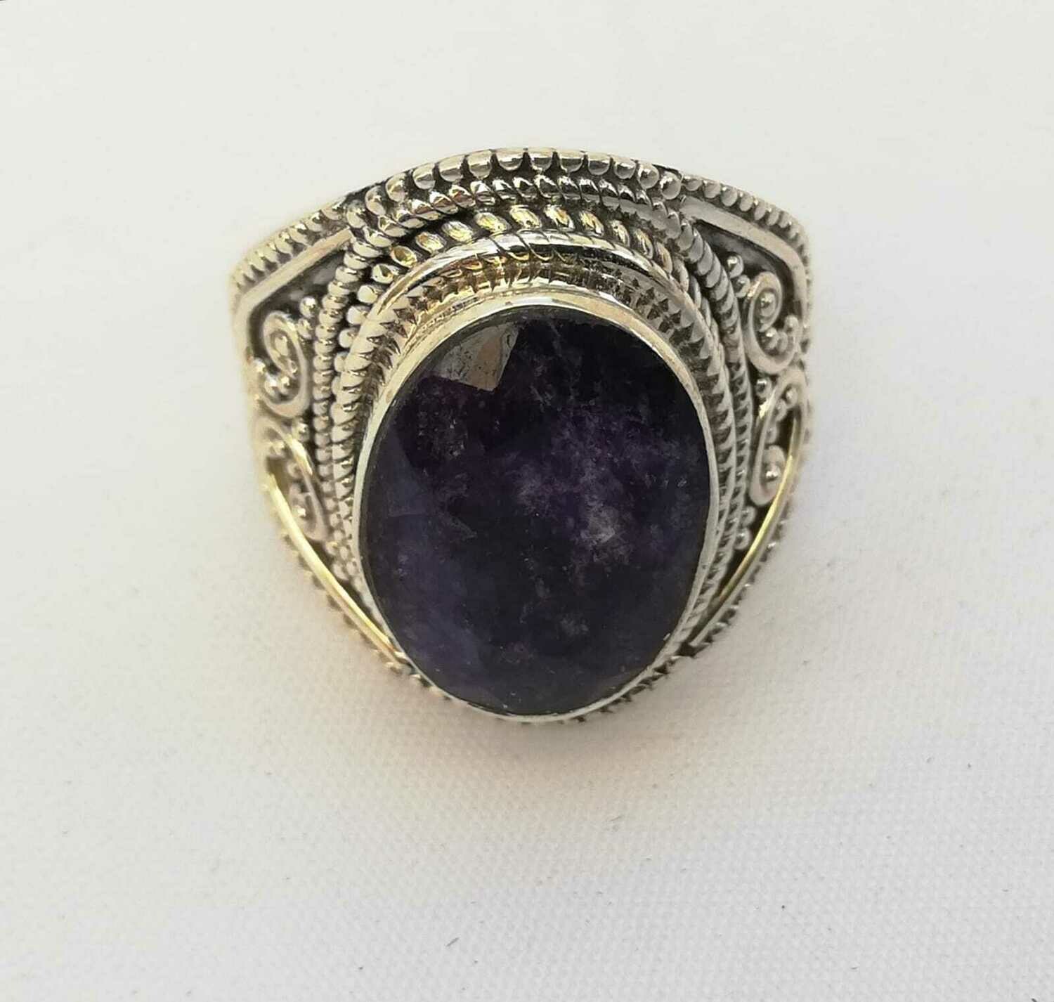 Lapis Lazuli (facettiert) Ring, 925 Echt Silber  mit Ornamentik