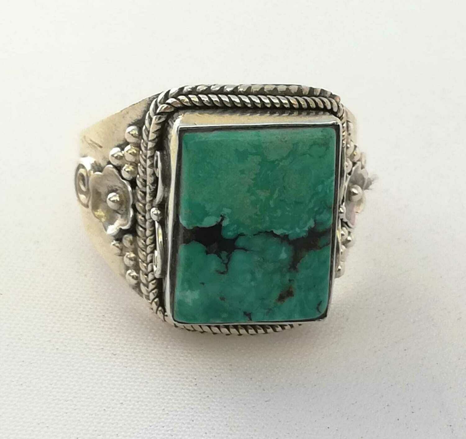 Türkis Ring, 925 Echt Silber mit Ornamentik