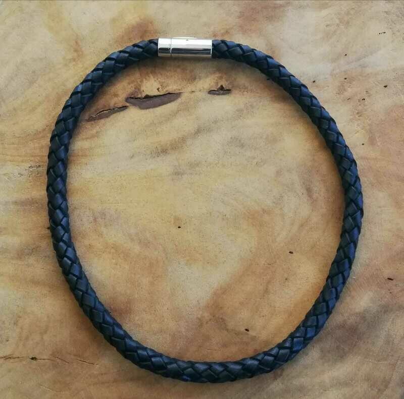 Lederband, Lederkette, Geflochtene Echt-Leder Kette  (schwarz) mit Sicherheitsverschluss in 6mm Stärke