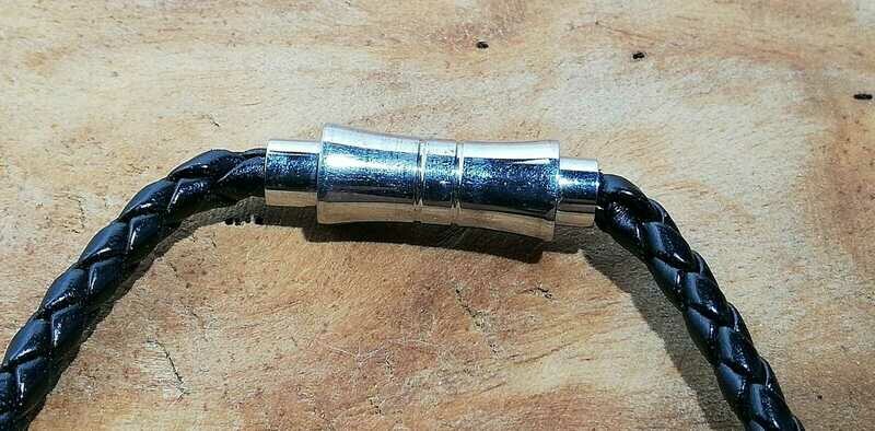 Lederband, Lederkette, Geflochtene Echt-Leder Kette, schwarz mit Magnetverschluss in 4mm Stärke