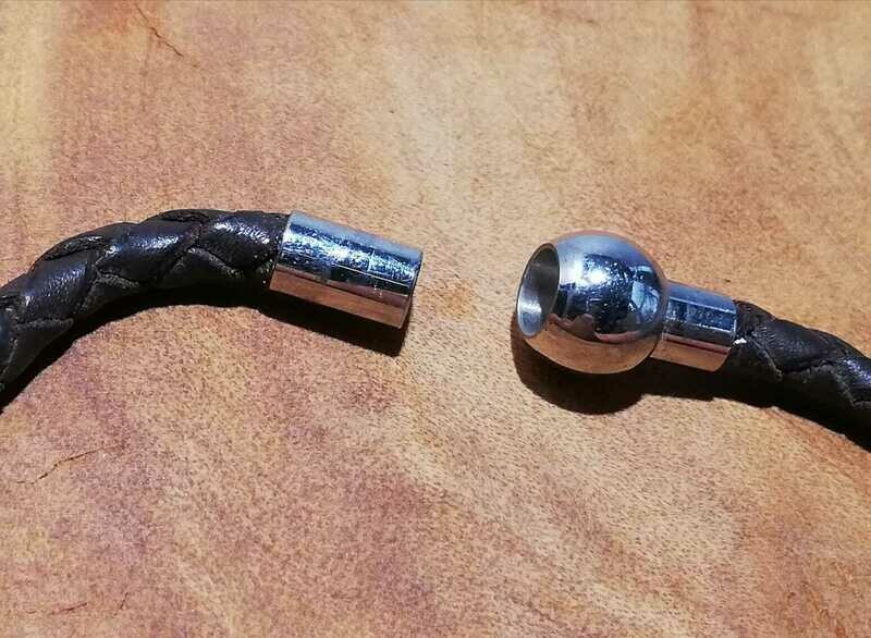 Lederband, Lederkette, Geflochtene Echt-Leder Kette, dunkelbraun mit Magnetverschluss in 4mm Stärke