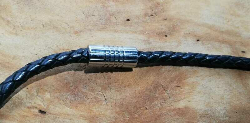 Lederband, Lederkette, Geflochtene Echt-Leder Kette, schwarz mit Edelstahl Magnetverschluss in 5mm oder 6mm Stärke