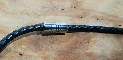 Geflochtene Echt-Leder Kette, schwarz mit Edelstahl Magnetverschluss in 5mm oder 6mm Stärke