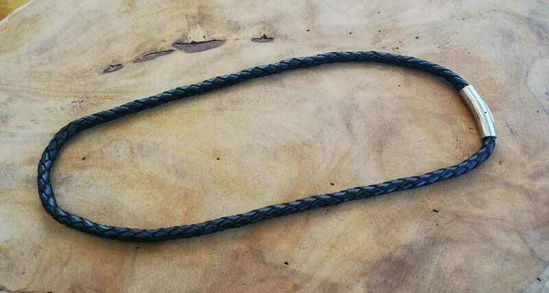 Lederband, Lederktte, Geflochtene Echt-Leder Kette, schwarz mit Magnetverschluss in 5mm Stärke