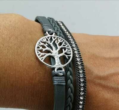 Lebensbaum Armband, mit raffiniertem Magnetverschluss, PU Leder anthrazit, länge ca. 19cm