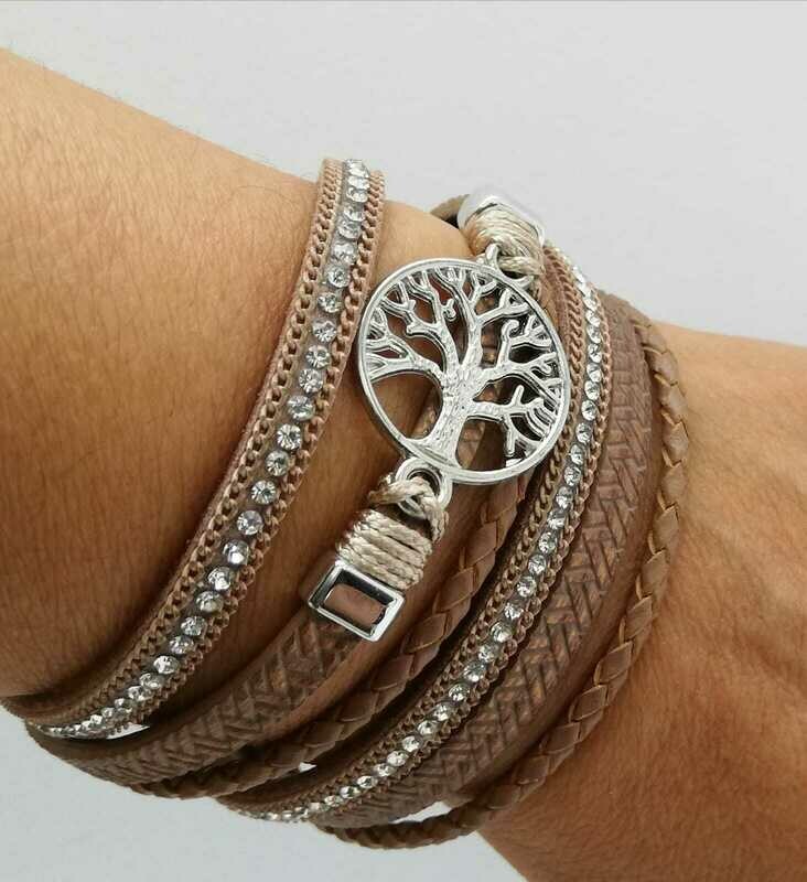 Lebensbaum Armband, doppelt gewickelt, mit raffiniertem Magnetverschluss,  PU Leder braun, länge ca. 19cm
