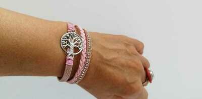 Lebensbaum Armband, mit raffiniertem Magnetverschluss, PU Leder pink, länge ca. 19cm