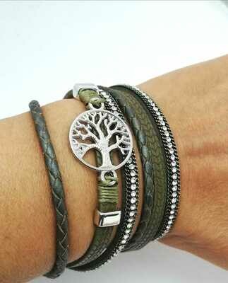 Lebensbaum Armband, doppelt gewickelt, mit raffiniertem Magnetverschluss, PU Leder grün, länge ca. 19cm