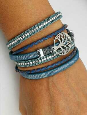 Lebensbaum Armband, doppelt gewickelt, mit raffiniertem Magnetverschluss, PU Leder hellblau, länge ca. 19cm