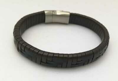 Elegantes Lederarmband mit Edelstahl-Sicherheitsverschluss, schwarz / braun, 21,5 cm