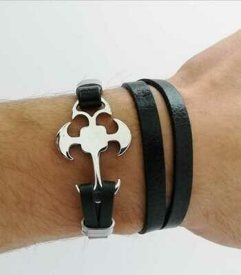 Kreuz-Armband, Edelstahl und Leder, schwarz / silber, länge ca. 19,5 cm