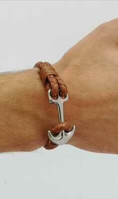 Anker-Armband, Edelstahl und Leder, braun / silber, länge ca. 19,5 cm