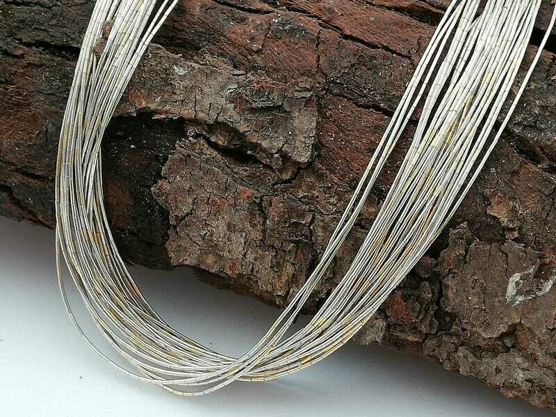 Liquid Silver Kette, Silber 925 und Gold Röhrchen, Indianer Arbeit, Made in USA, 30 Stränge, 40cm
