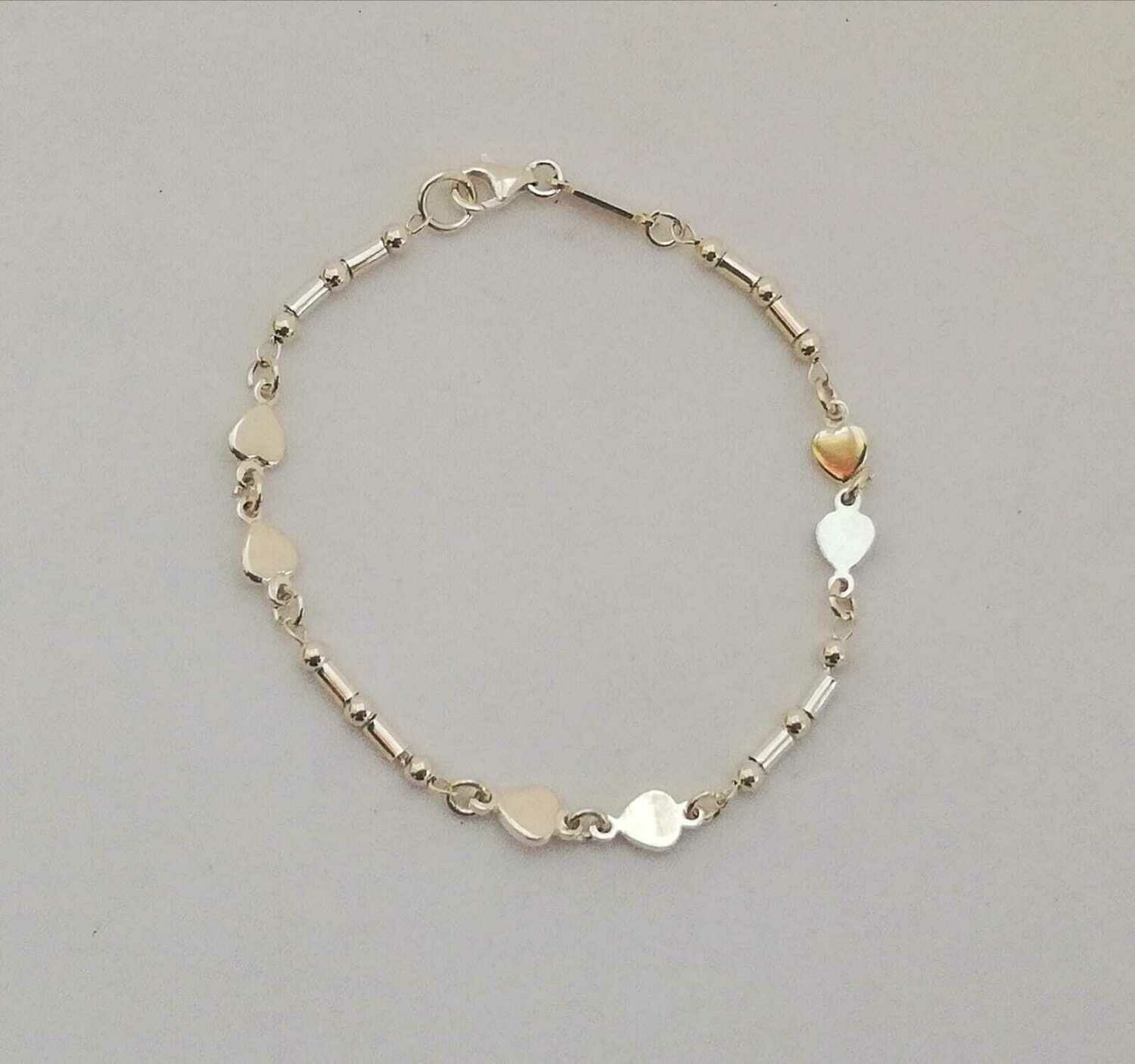 Herzen und Röhrchen Armband, Echt Silber (925)