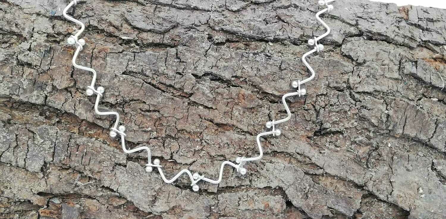 Zick Zack Wellenkette, 925 Sterling Silber, 42 cm