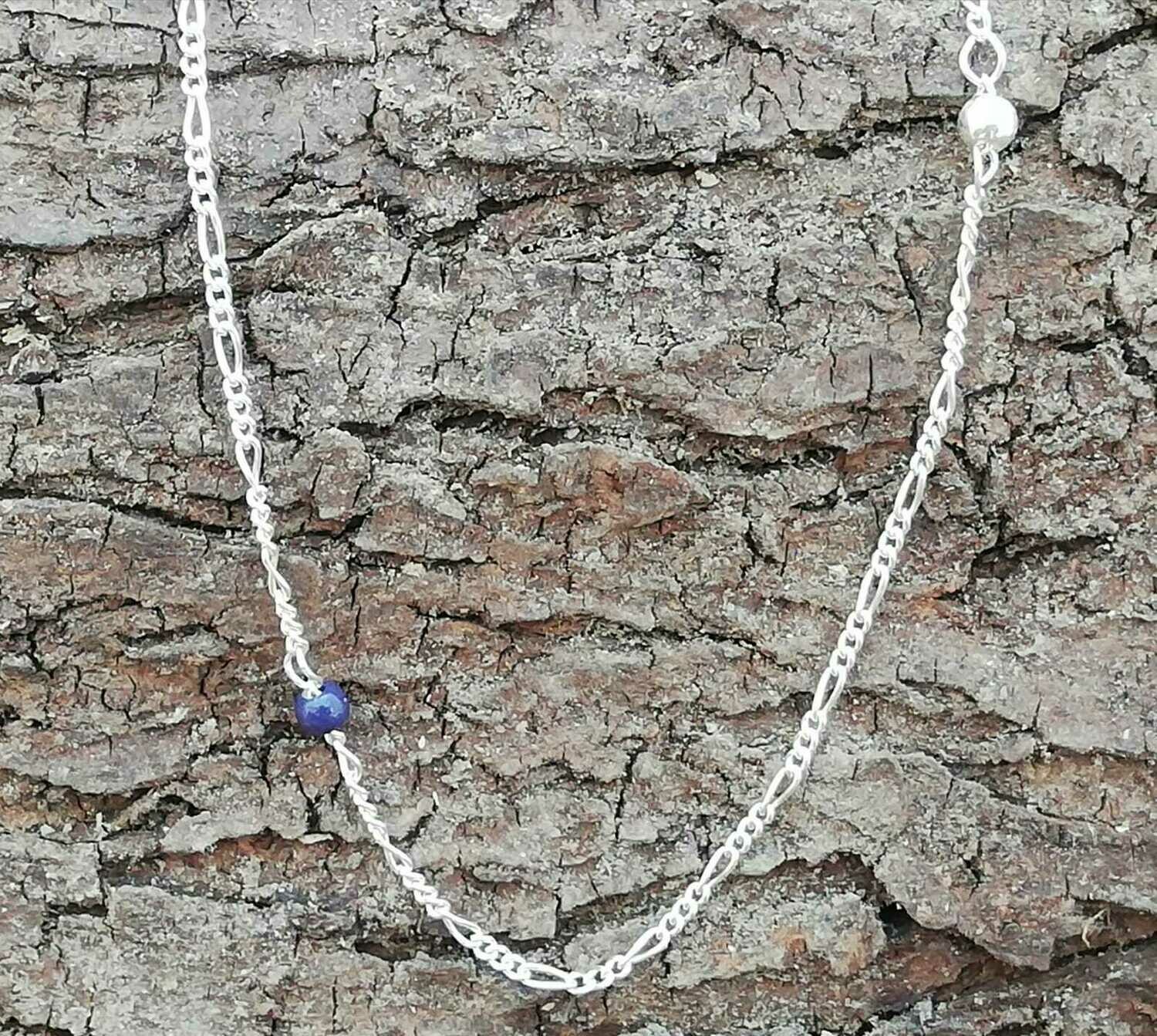 Bauchkette Figaro mit blauen Steinen, 925 Sterling Silber, 80 cm