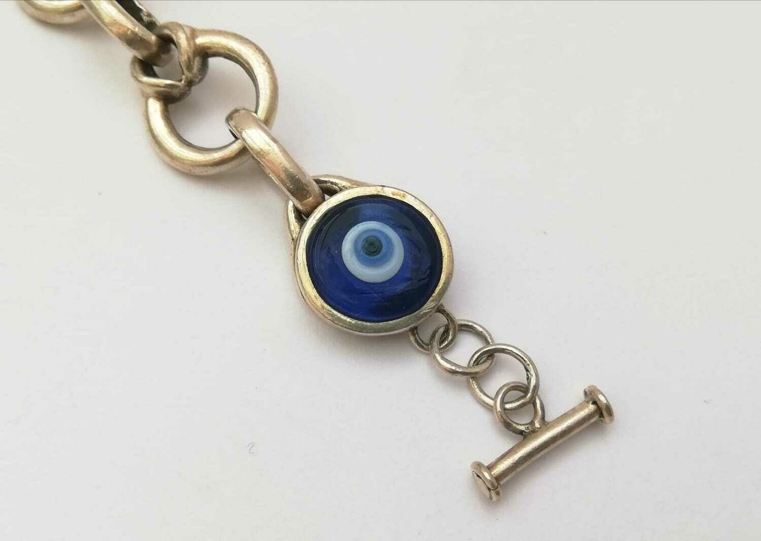 Blaues Auge, Nazar Boncugu, schweres von Hand gearbeitetes Männer-Armband, Echt Silber (925)