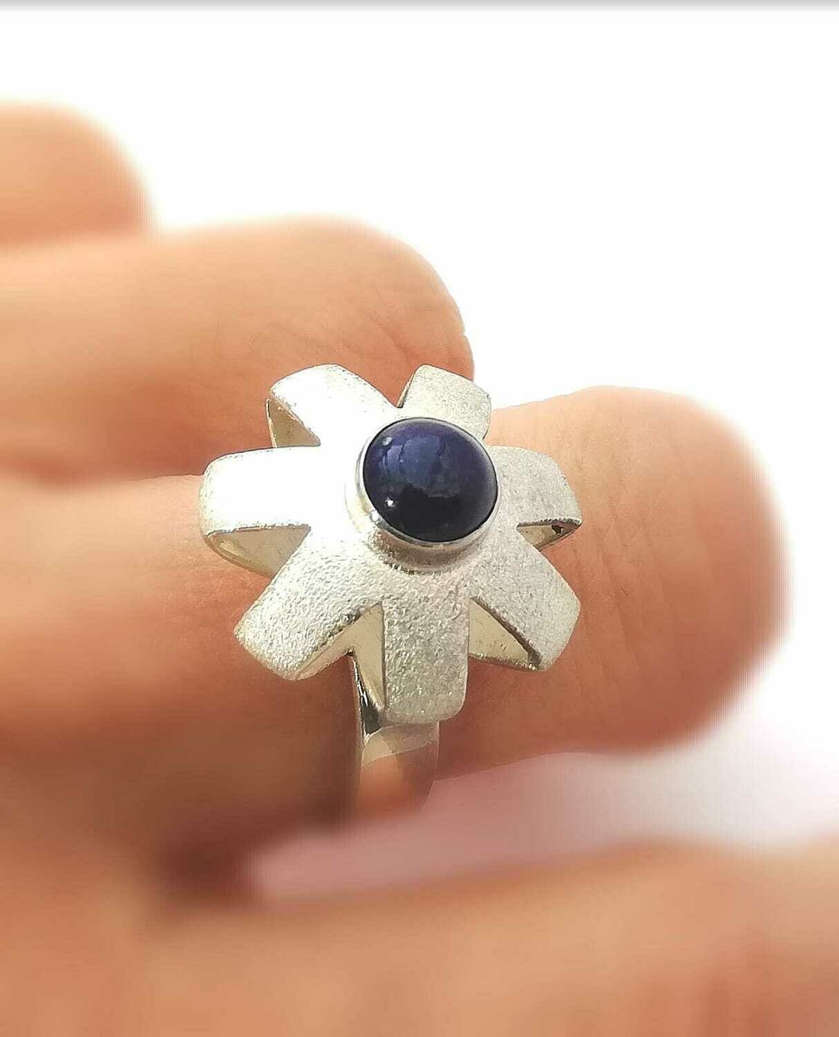 Flower Lapis, Design Ring mit Lapis Lazuli, Silber (925)