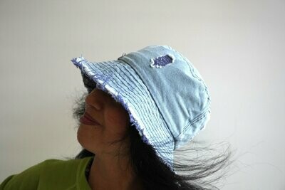 Denim Bucket Hut, Eimer Hut, Jeans Hut, 100 % Baumwolle mit blauen Fransen