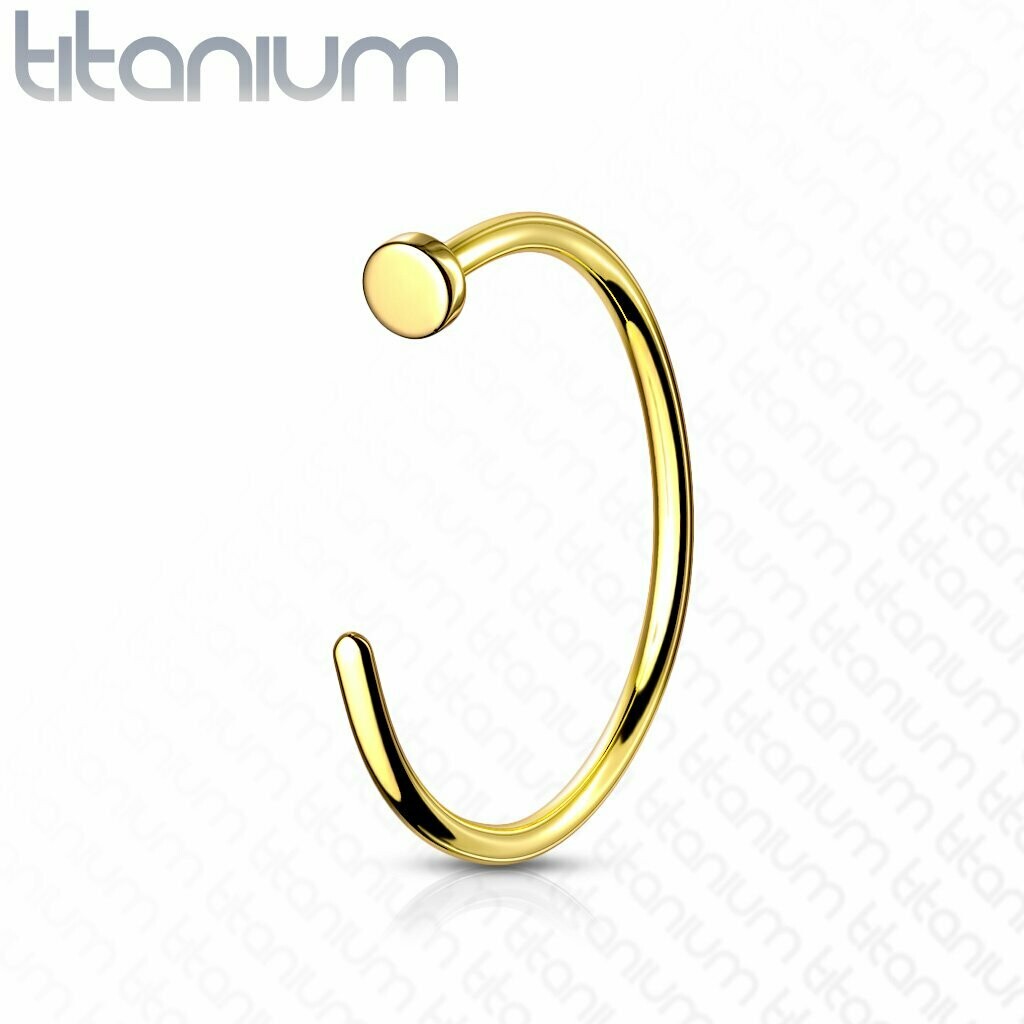 Goldener Titan Nasenstecker,  Rund mit Platte, Titan Gold (PVD), 0,8mm Stärke, 8mm oder 10mm Innendurchmesser (verstellbar)