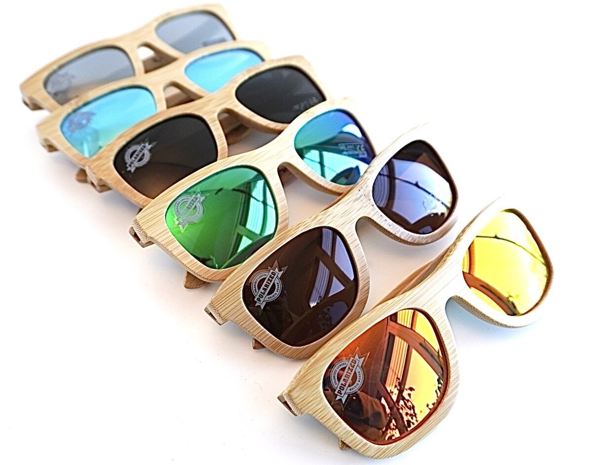 Bambus Brille mit Silbernen (verspiegelt) Polarisierten Glsern, UV Schutz,  100% Handarbeit, Sonnenbrille aus nachwachsendem Rohstoff mit Etui !!!!
