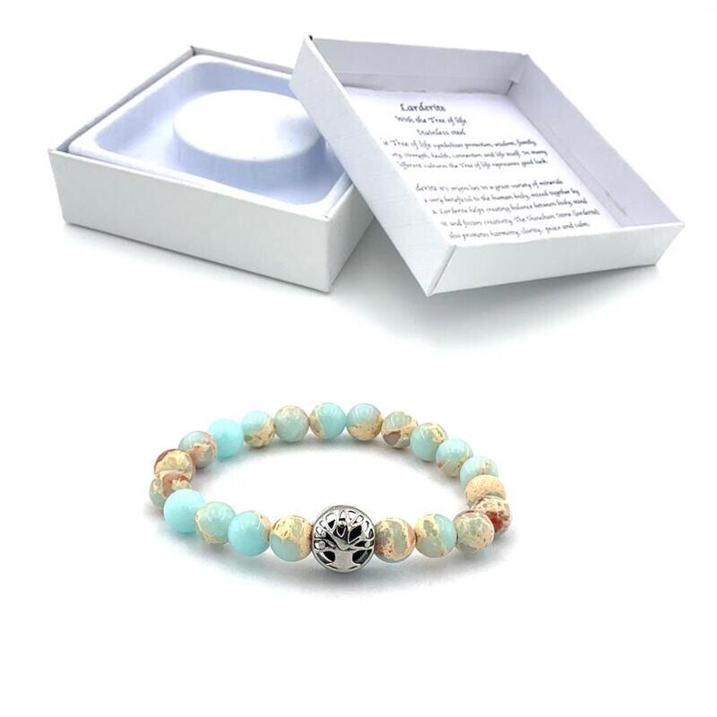 Aromatherapie Armband mit echten Steinen hier der wunderbare und seltene Larderit (Shoushan Stein) und Lebensbaum