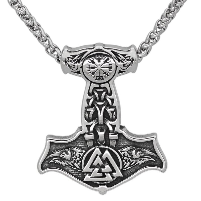 Mjölnir, Thors Hammer an einer 60 cm langen Edelstahlkette. Massiv und schwer, beidseitig tragbar.
