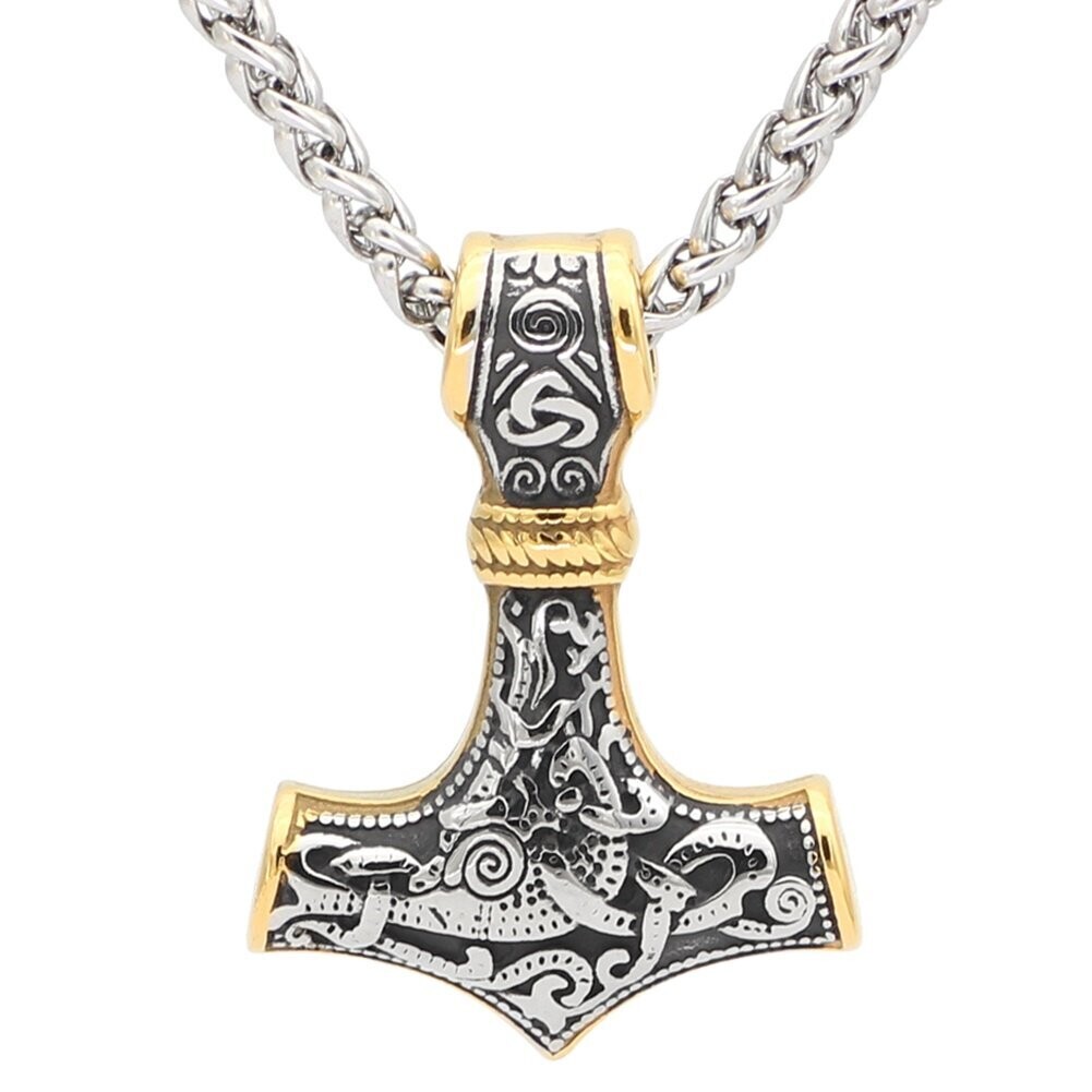 Mjölnir, Thors Hammer an einer 60 cm langen Edelstahlkette. Massiv und schwer, beidseitig tragbar.