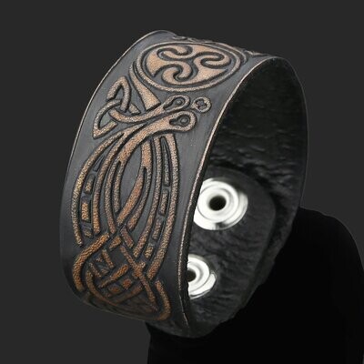 Keltische Schlangen-Triskele, Lederarmband mit Druckknöpfen erhältlich in 3 Farben