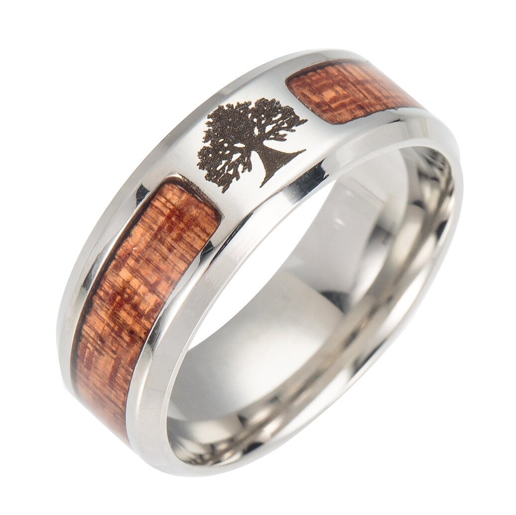 Lebensbaum, Edelstahl Ring,  mit Holz Inlay