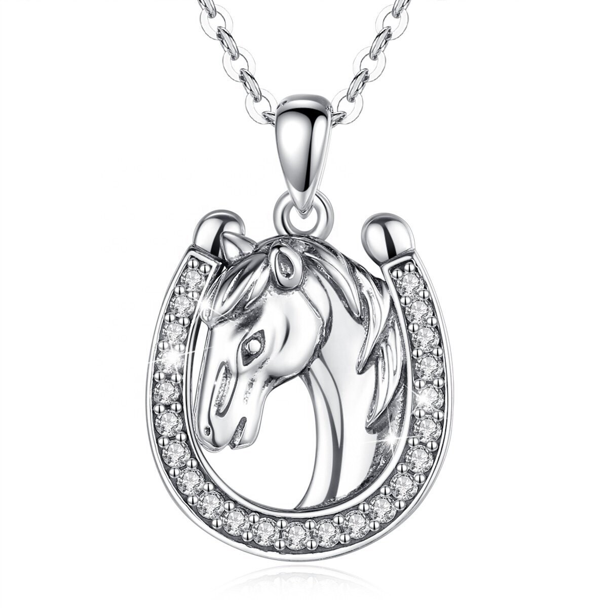 Pferd im Hufeisen Echt Silber mit High Quality Cubic Zirkonia