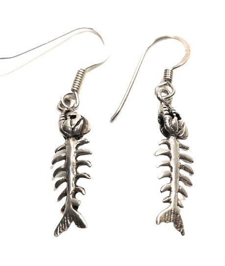 Fisch (oder was übrig geblieben ist als Grätenkörper) Ohrringe, Silber 925,Paarpreis