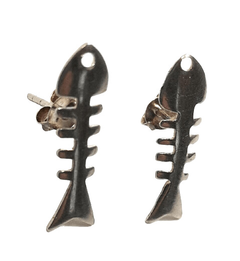 Fisch (oder was übrig geblieben ist als Grätenkörper) Ohrstecker, Silber 925,Paarpreis