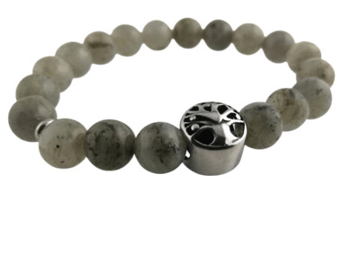 Aromatherapie Armband mit echten Steinen, hier der Labradorit und Lebensbaum aus Edelstahl