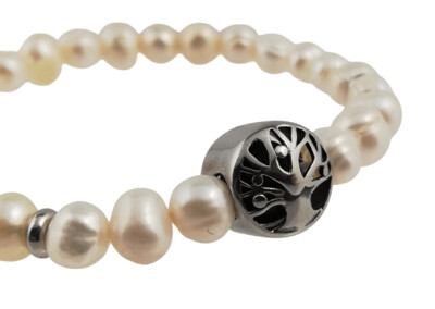 Aromatherapie Armband mit echten Perlen (Süsswasserperlen) und Lebensbaum