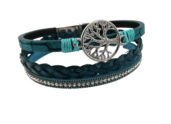 Blau/Türkis, Lebensbaum Armband, mit raffiniertem Magnetverschluss,  PU Leder Türkisblau, länge ca. 19cm