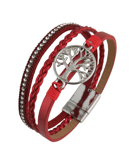 Rot, Lebensbaum Armband, mit raffiniertem Magnetverschluss,  PU Leder Rot, länge ca. 19cm