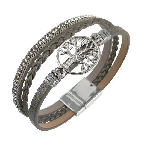 Silber, Lebensbaum Armband, mit raffiniertem Magnetverschluss,  PU Leder Silber, länge ca. 19cm