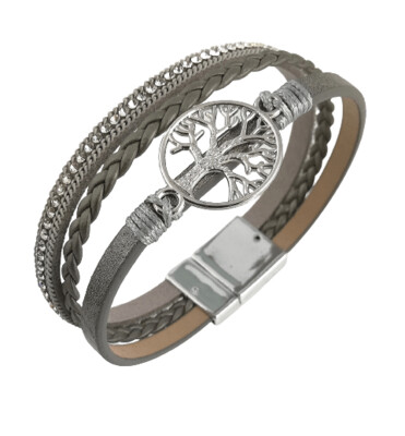Silber, Lebensbaum Armband, mit raffiniertem Magnetverschluss, PU Leder Silber, länge ca. 19cm
