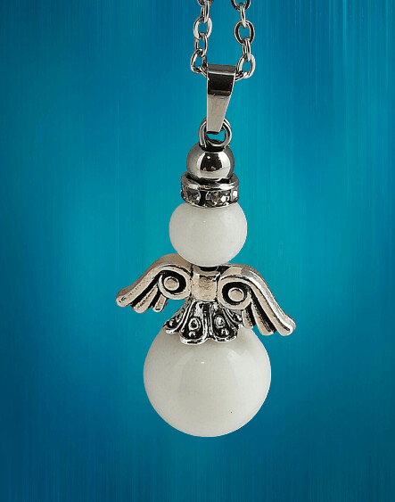Weisse Jade Schutzengel mit Edelstahlkette inclusive Schatulle und Beschreibung des Steines sowie der Bedeutung des Schutzengels