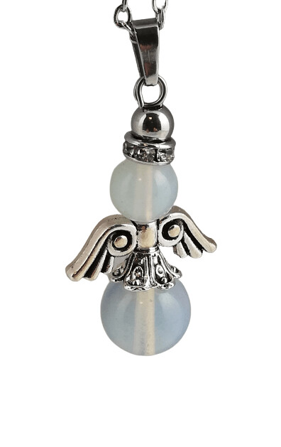 Opalith Schutzengel mit Edelstahlkette inclusive Schatulle und Beschreibung des Steines sowie der Bedeutung des Schutzengels