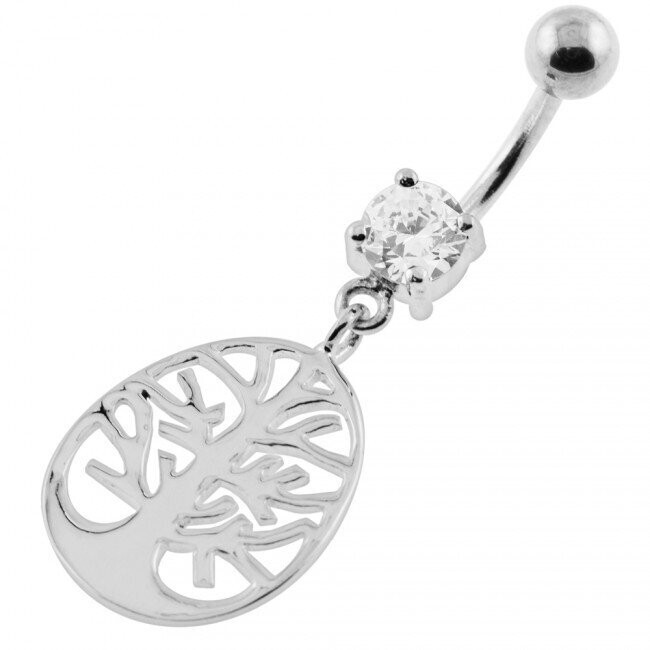Lebensbaum Bauchnabel Piercing , Echt Silber Anhänger,   mit 316L Chirurgenstahl Stab in 10mm