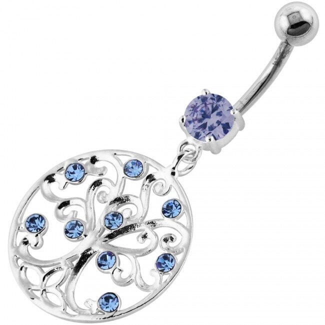 Lebensbaum Bauchnabel Piercing , Echt Silber Anhänger,   mit 316L Chirurgenstahl Stab in 10mm