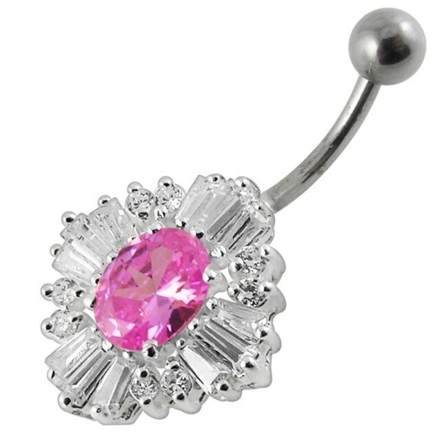 Königs Blume, Royal Flower,  Bauchnabel Piercing , Echt Silber Anhänger,   mit 316L Chirurgenstahl Stab in 10mm