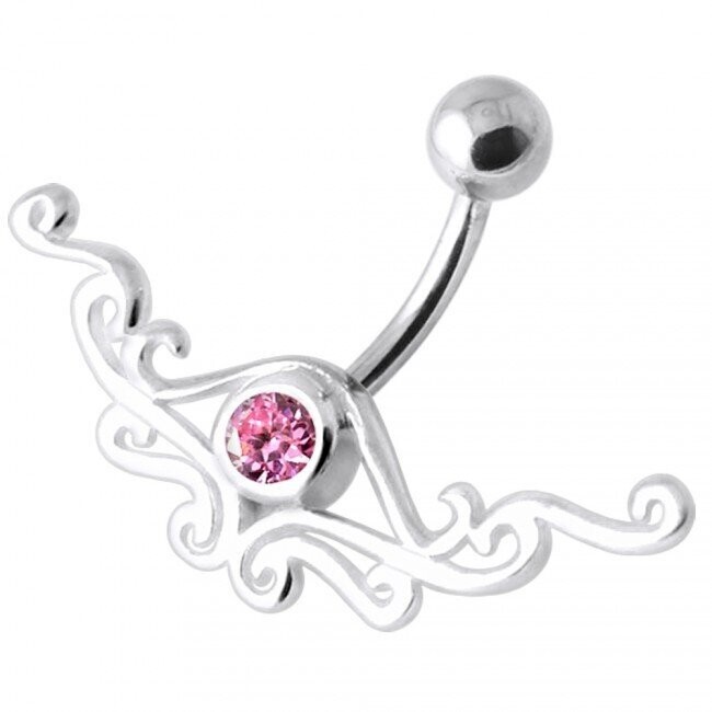Tribal in Pink,  Bauchnabel Piercing , Echt Silber Anhänger,   mit 316L Chirurgenstahl Stab in 10mm