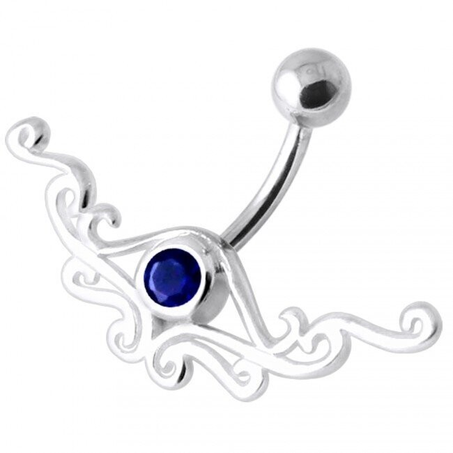Tribal in Dunkelblau, Blue Tribal,  Bauchnabel Piercing , Echt Silber Anhänger,   mit 316L Chirurgenstahl Stab in 10mm